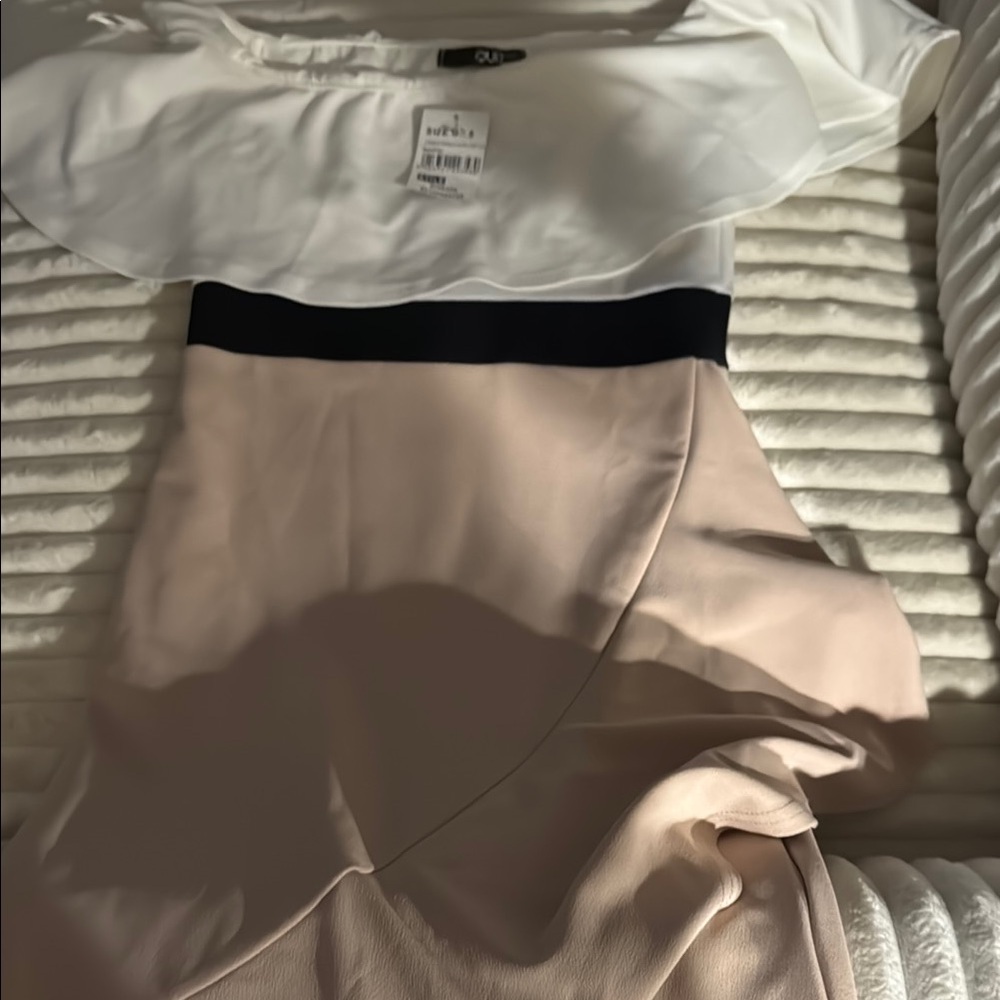 White and Beige Off-Shoulder Dress